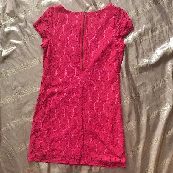 WORN ONCE!  Xhilaration Pink Floral Lace Dress - Picture 3 of 4